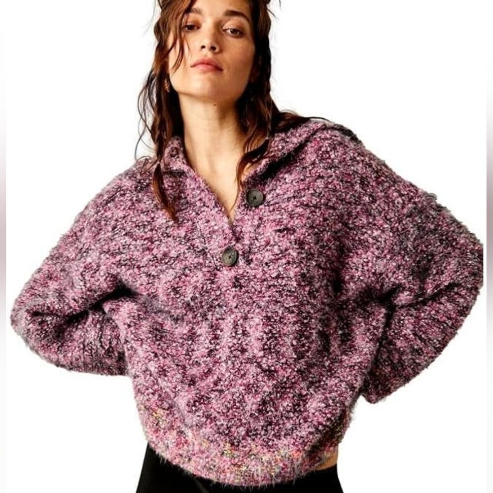 NWOT Free People Stella Collar Sweater In Shocking Pink